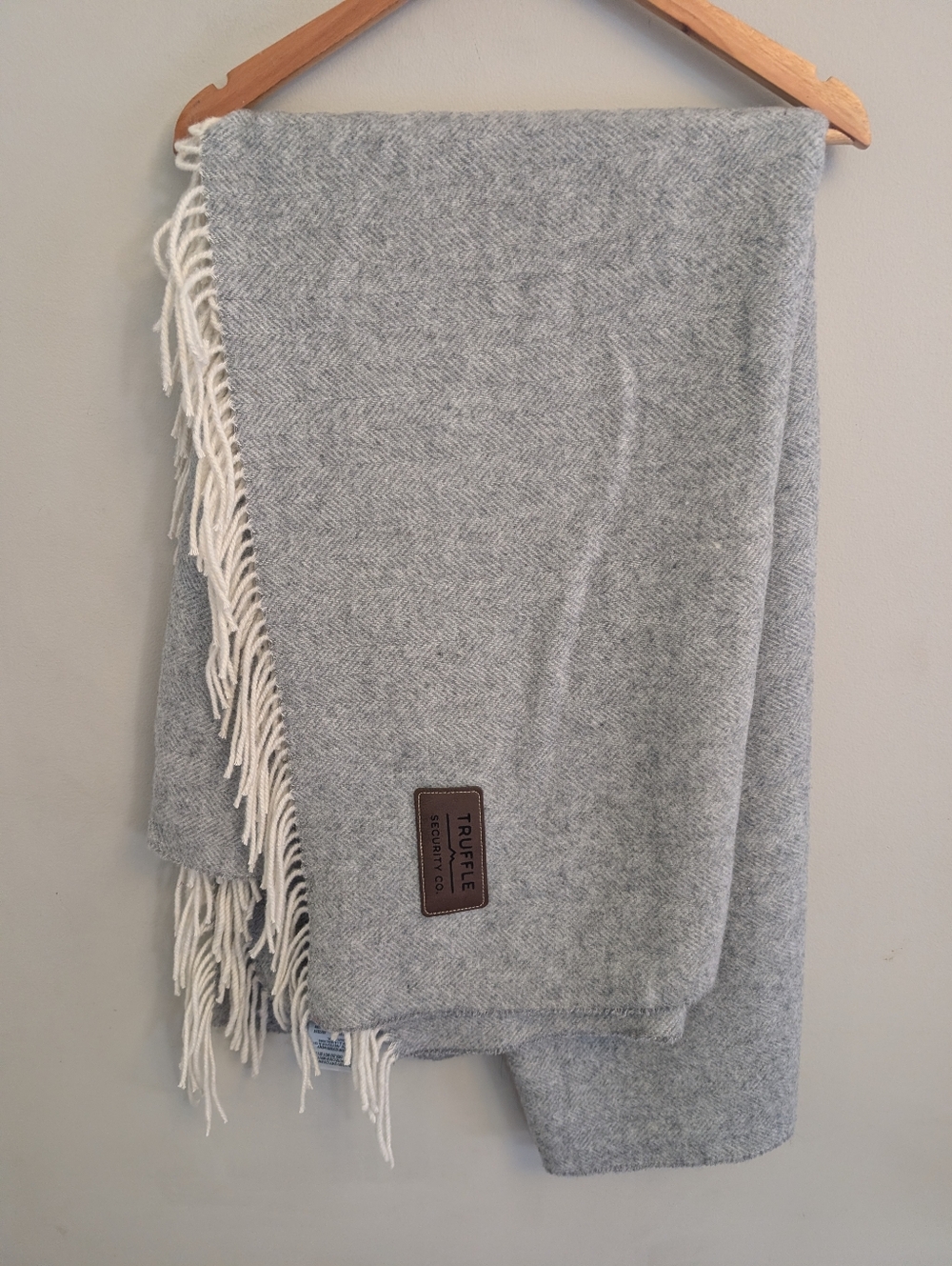 Terrytown Gray Herringbone Fringe Wool Throw Blanket